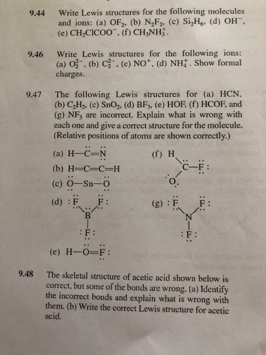 Solved: Write Lewis Structures For The Following Molecules ...