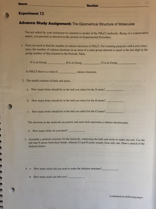 Name Section Experiment 13 Advance Study Assignment Chegg 