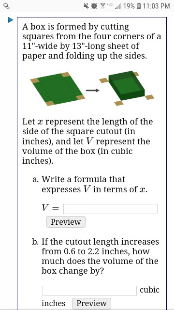 Solved I 令4g Alll 19 0 11 03 Pm A Box Is Formed By C Chegg Com