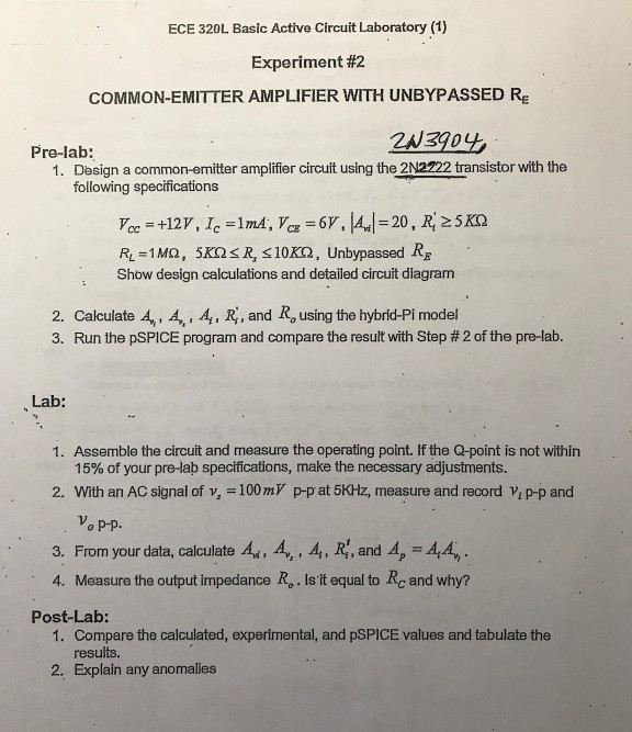 Ece 3l Basic Active Circuit Laboratory 1 Exper Chegg Com