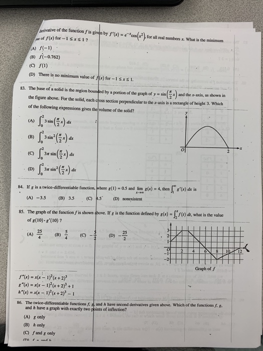 Solved I Am Studying To Take The Ap Calculus Exam In May Chegg Com