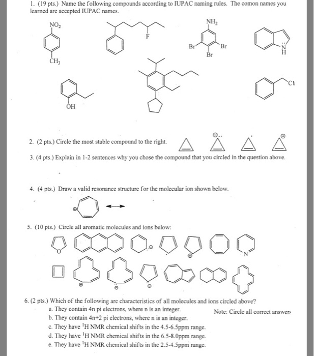 Solved 1 19 Pts Name The Following Compounds Accordin Chegg Com