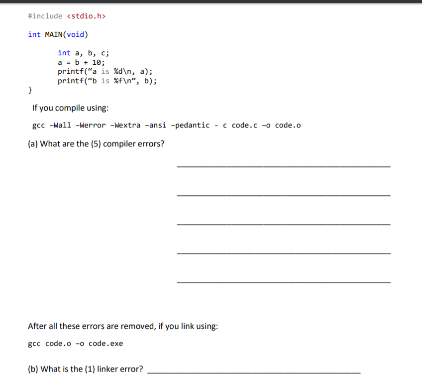 Solved Int Main Void Int A B C A B 10 Printf A Chegg Com