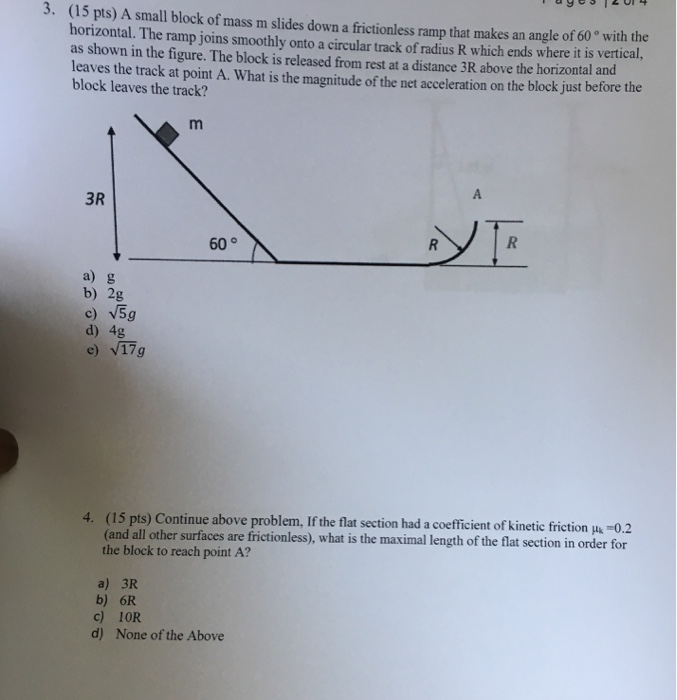 Solved 3 15 Pts A Small Block Of Mass M Slides Down A Chegg Com