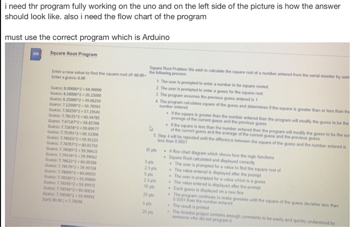i need thr program fully working on the uno and on the left side of the picture is how the answer should look like. also i ne