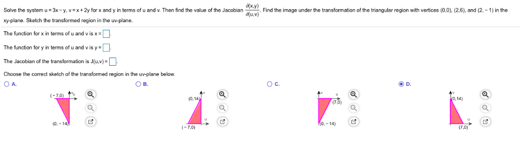 Solved X Y U V Solve The System U 3x Y V X 2y For X Chegg Com