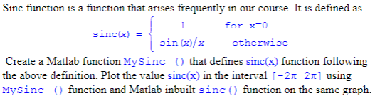 Normalized sinc function - matlab picture