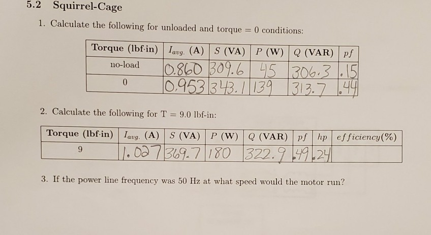 Solved 5 2 Squirrel Cage 1 Calculate The Following For U Chegg Com