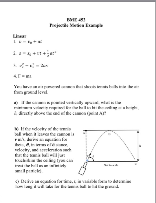 Solved Bme 452 Projectile Motion Example Linear 4 F Ma