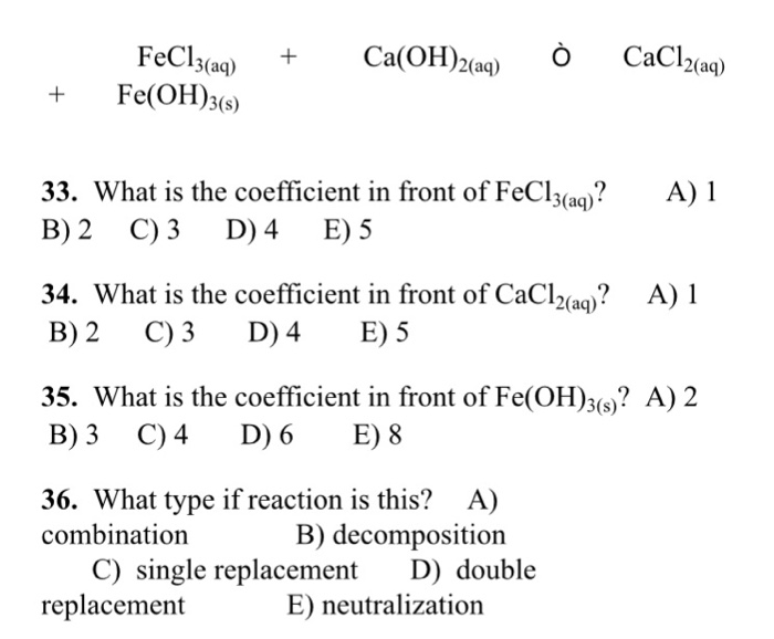 Solved Fecl3 Fe Oh 33 What Is The Coefficient In F Chegg Com