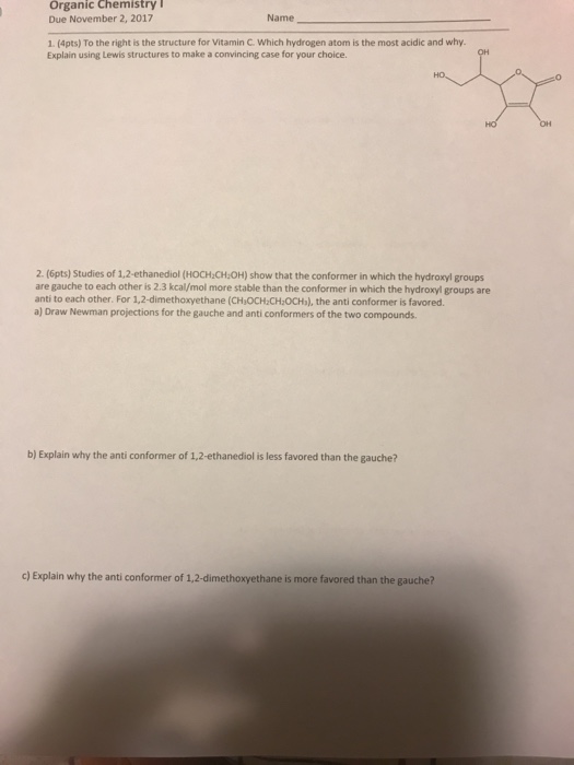 Solved Organic Chemistry Due November 2 17 Name 1 4p Chegg Com