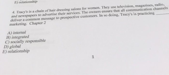 E Relationship 4 Tracy S Is A Chain Of Hair Chegg 