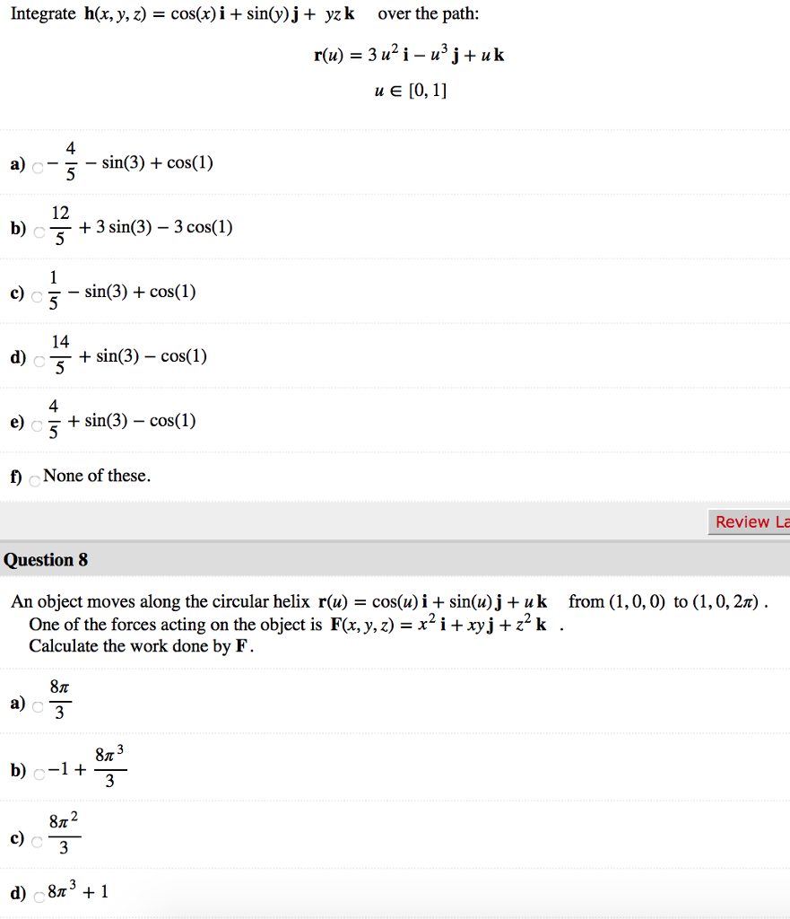 Solved Integrate H X Y Z Cos X I Sin Y J Yz K Chegg Com