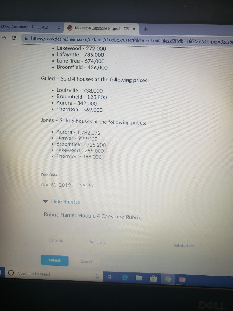 1+ × 1 (E) Module 4 Capstone Project-cis X ) RRCC Dashboard-RRCC (02 1662277&grpıd-08 ispr https:// cco desire2learn com/d211