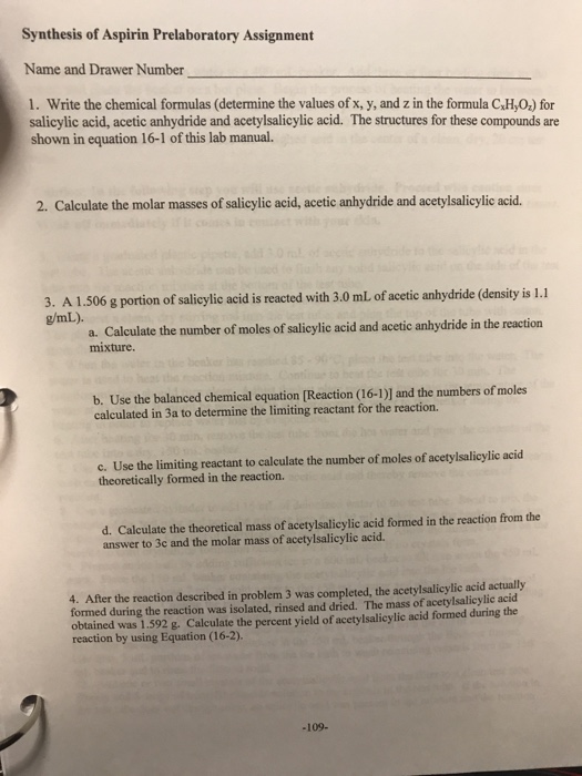 Synthesis Of Aspirin Pre Lab Answers 11+ Pages Summary [1.6mb] - Updated 