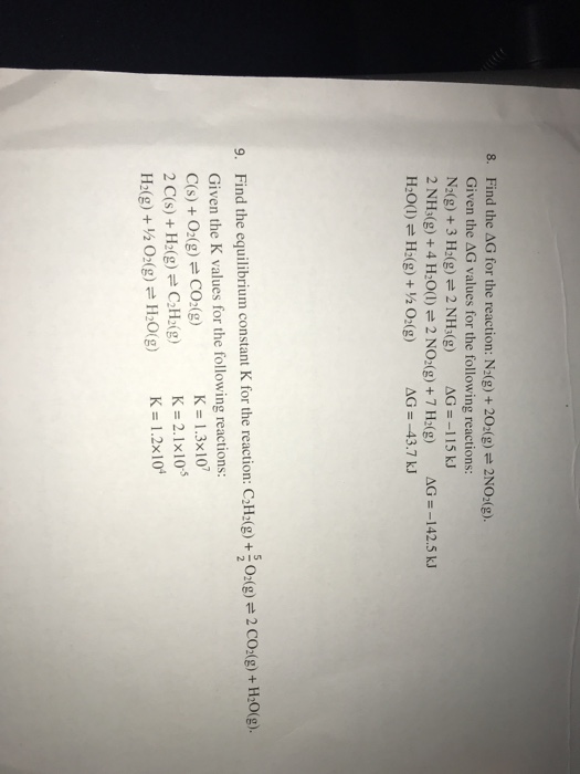 Solved Find The G For The Reaction N2 G 2 G Given Chegg Com