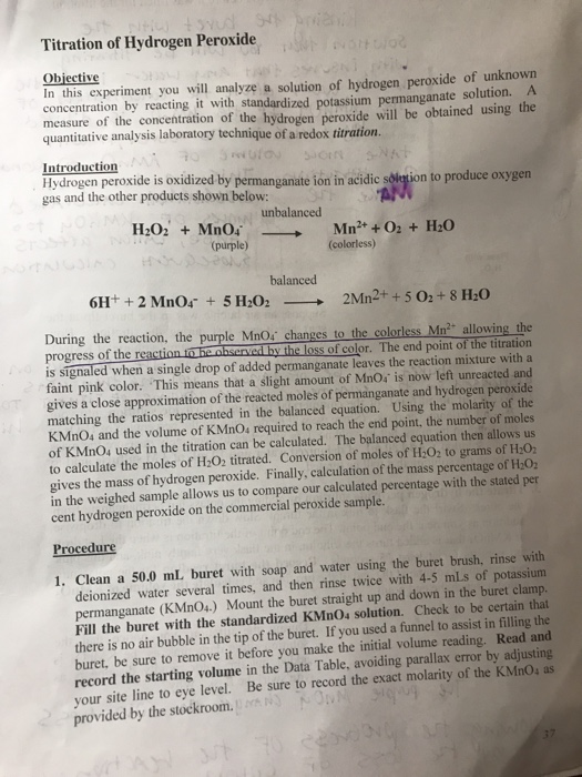 Titration Of Hydrogen Peroxide Obiective In This Chegg 