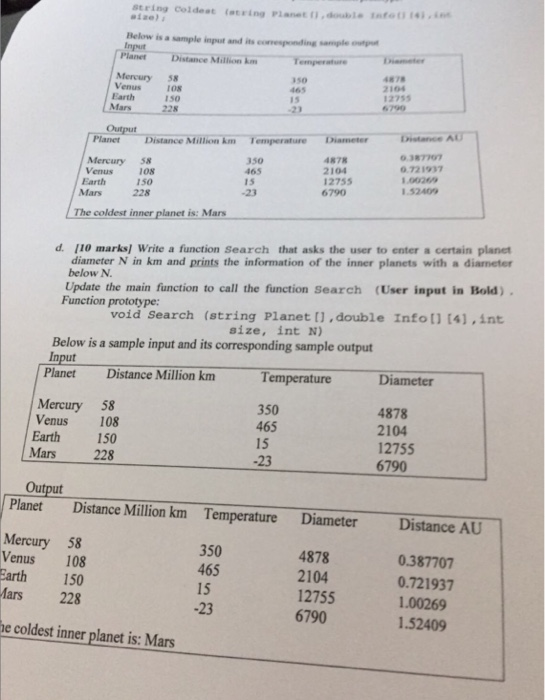 string coldeat latring Planet .double tafot 14 Below is a sample input and its comesponding sample oupo Planet Distance Milli