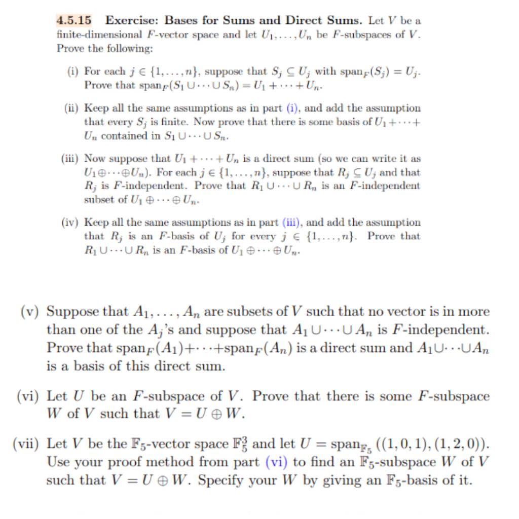 Solved 4 5 15exercise Bases For Sums And Direct Suns Le Chegg Com