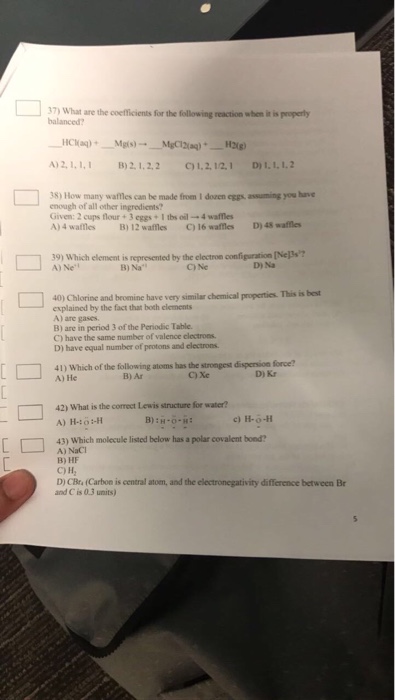 Solved What Are The Coefficients For The Following Reacti Chegg Com