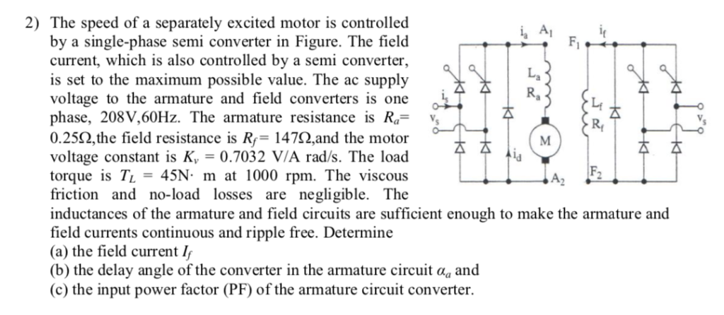 Solved 2) The speed of a separately excited motor is | Chegg.com
