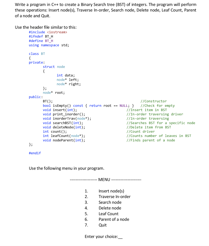 binary search tree in c program