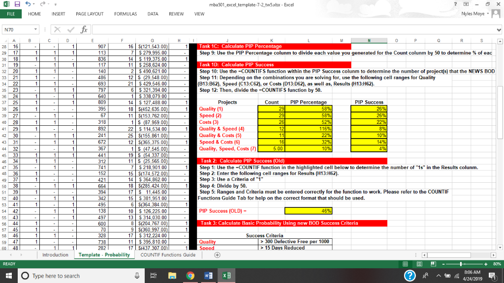 8 Mba501 Excel Template 7 2 Tw5xlsx Excel Nyles Moye Chegg 