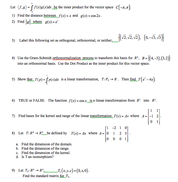 Solved Letくf 8 F X G X D Be The Inner Product For The Chegg Com