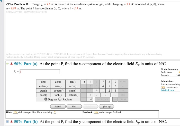 Solved 9 Problem 11 Charge Qi 9 5 Nc Is Located At Th Chegg Com