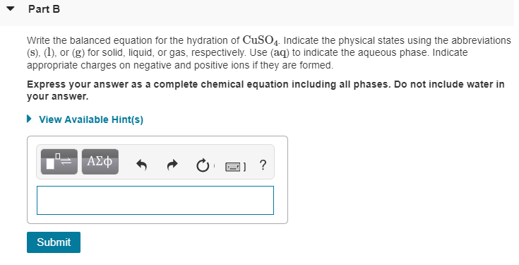 Write The Balanced Equation For The Hydration Of Chegg 
