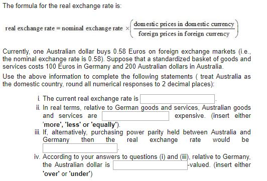 Solved The Formula For Real Exchange Rate Is Domestic Question The Formula For Real Exchange Rate Is Domestic Prices In Currency Foreign