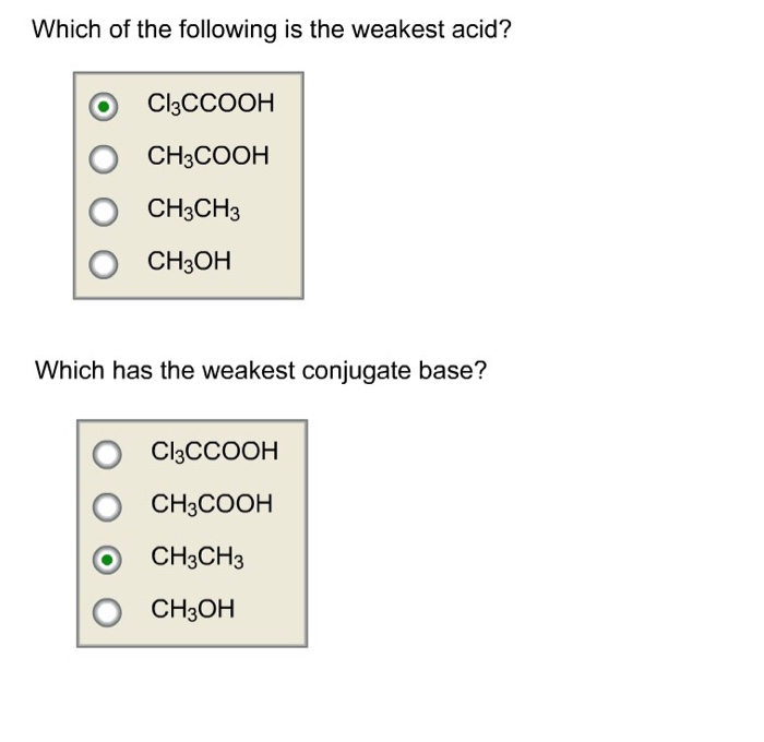 Solved Which Of The Following Is The Weakest Acid? C13Ccooh | Chegg.com Solved Which Of The Following Is The Weakest Acid? C13Ccooh | Chegg.com