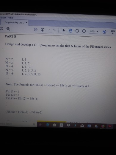 ment 0602 pd Adobe Acrobut Rreder DC ndow Help Programming Lab. X 1 13 PART B Design and develop a C++ program to list the fi