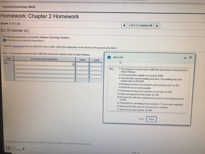 Financial Accounting 1 40416 Homework Chapter 2 Chegg 