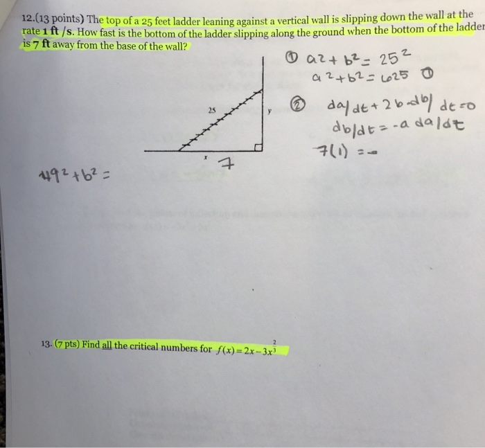 12 13 Points The Top Of A 25 Feet Ladder Leaning Chegg 