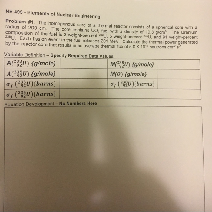 Ne 495 Elements Of Nuclear Engineering Problem Chegg Com