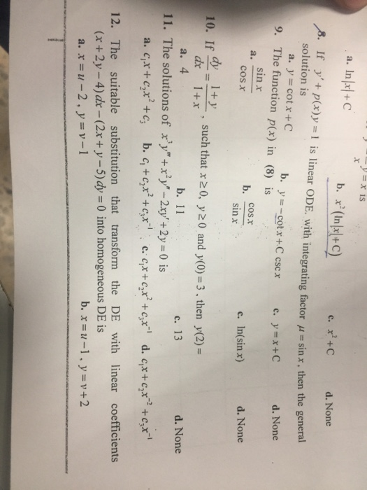 Solved A In X C If Y P X Y L Is Linear Ode With In Chegg Com