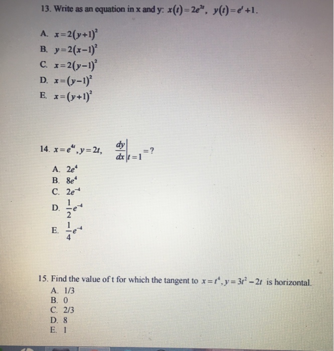 Solved Write As An Equation In X And Y X T 2e 2t Y T Chegg Com