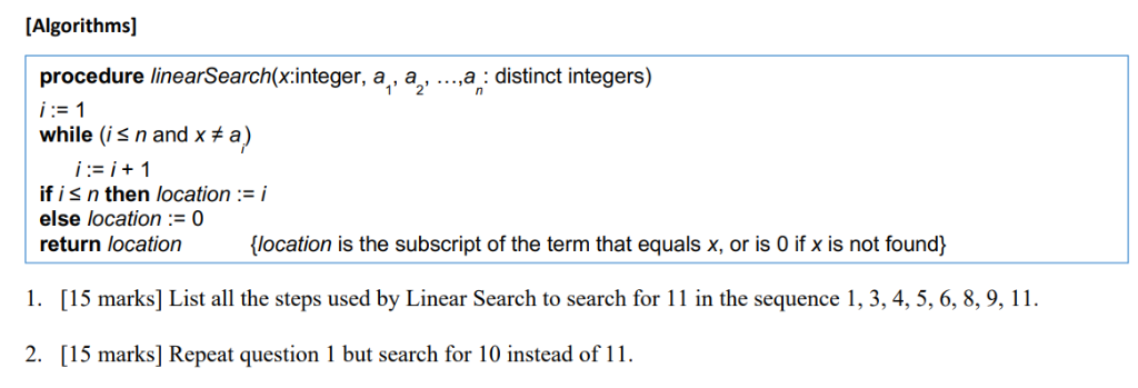 Solved Algorithms Procedure Linearsearch X Integer A Chegg Com