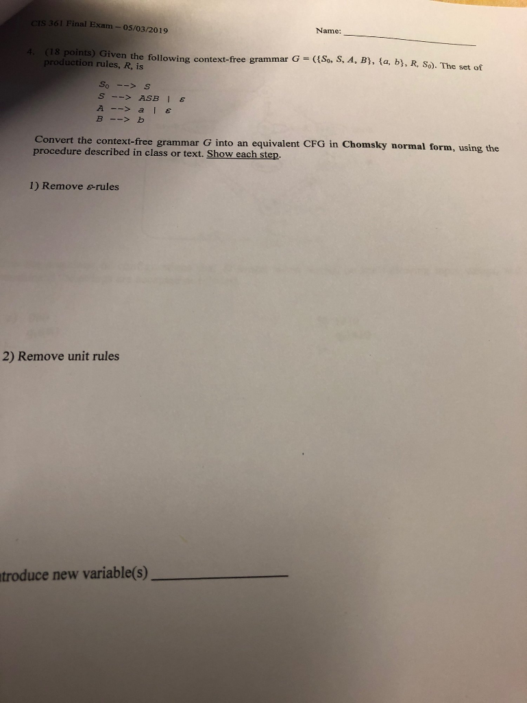 A ... Name: Solved: 361 CIS R. ) Final S. B), Exam-05/03/2019