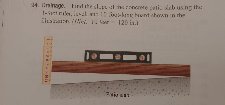 Solved 94 Drainage Find The Slope Of The Concrete Patio Chegg Com