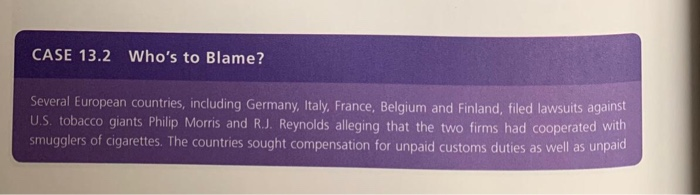 CASE 13.2 Whos to Blame? Sev eral European countries, including Germany, Italy, France, Belgium and Finland, filed lawsuits