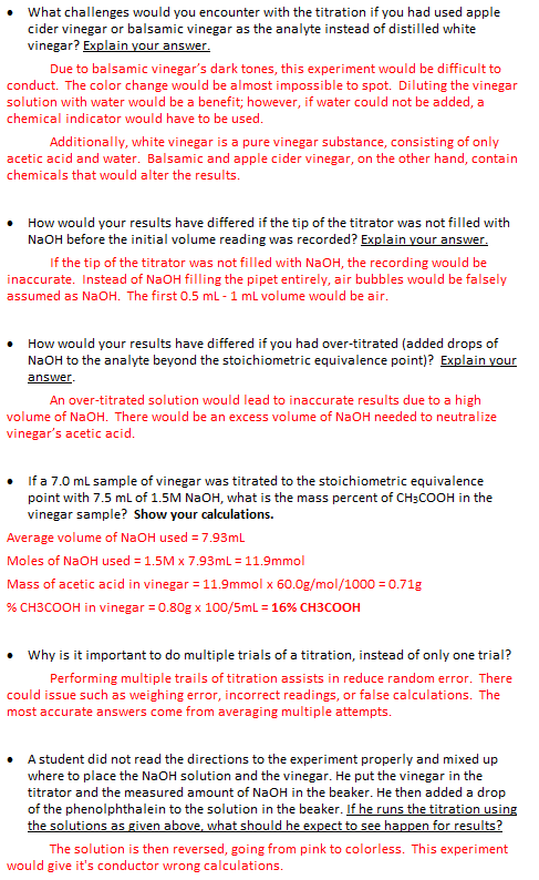 Solved Titration For Acetic Acid In Vinegar Lab Report Chegg Com