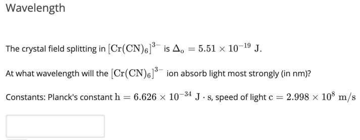 Wavelength The Crystal Field Splitting In Chegg Com