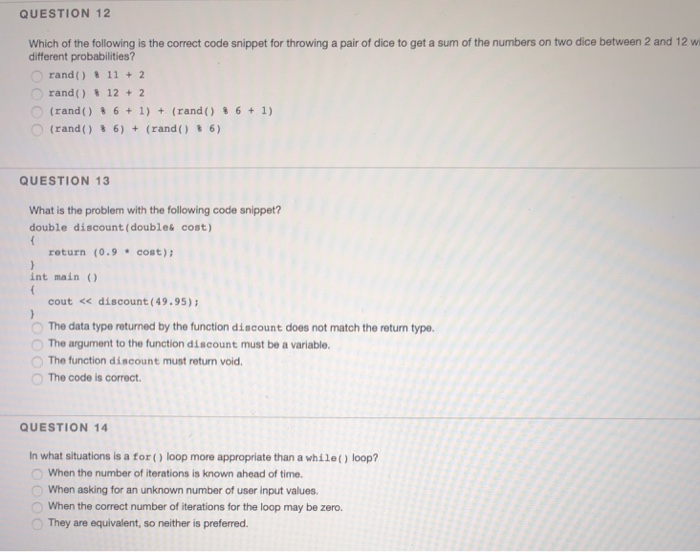 QUESTION 12 Which of the following is the correct code snippet for throwing a pair of dice to get a sum of the numbers on two