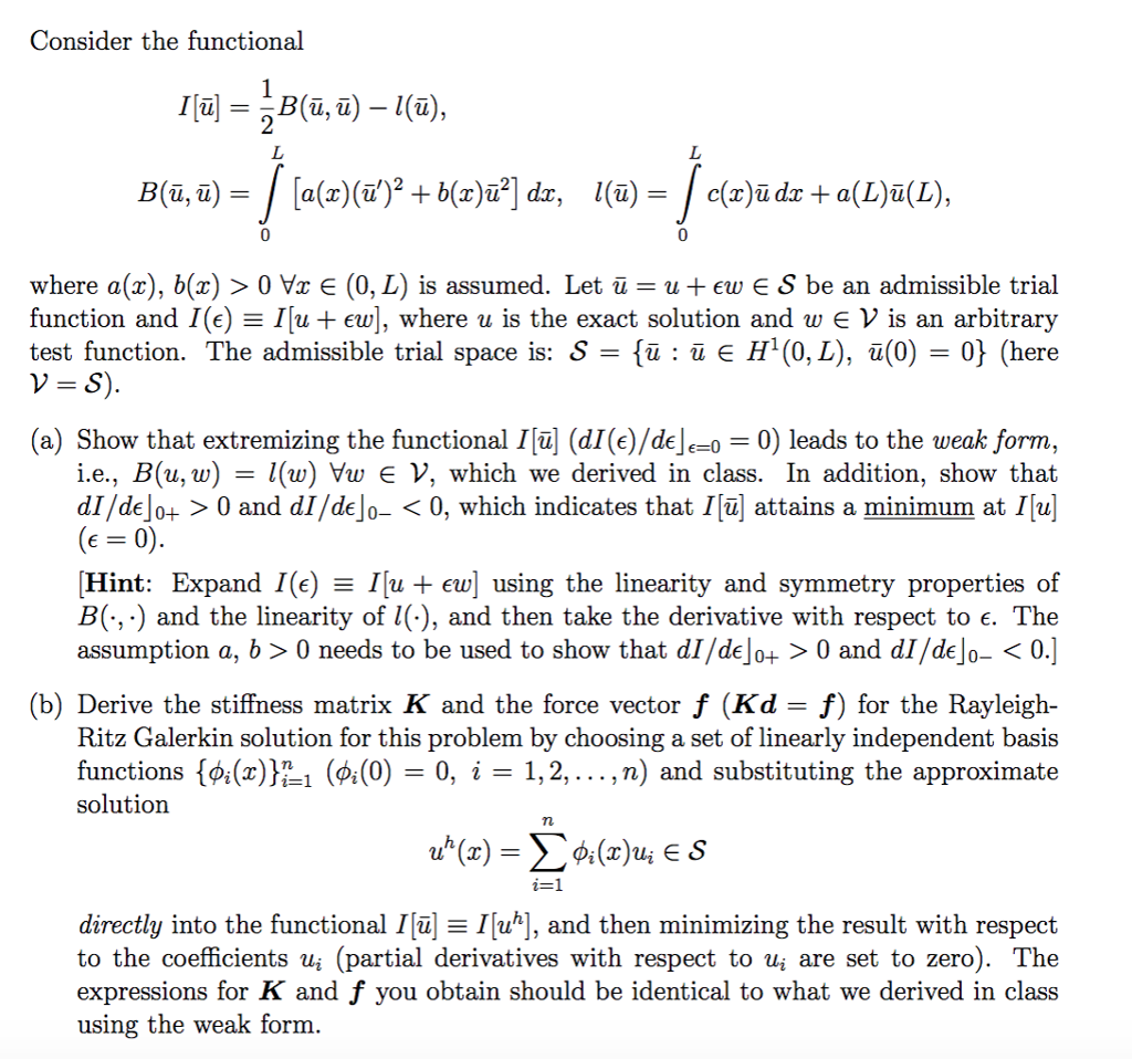 Consider The Functional Where A X B X 0 Vr E Chegg Com