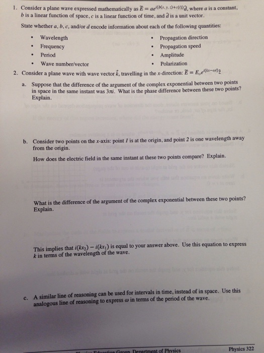 Solved Consider A Plane Wave Expressed Mathematically As Chegg Com