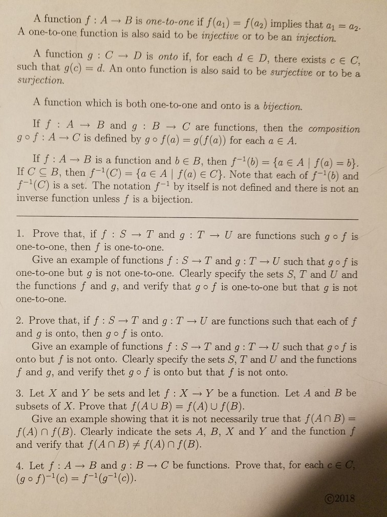 Solved A Function F A F F A Implies That A1 A One Chegg Com