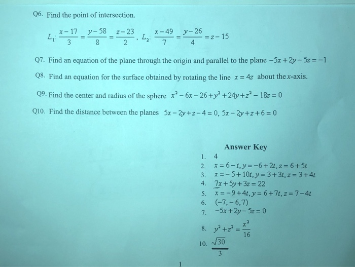 Solved 06 Find The Point Of Intersection X 17 Y 58 Z 23 Chegg Com