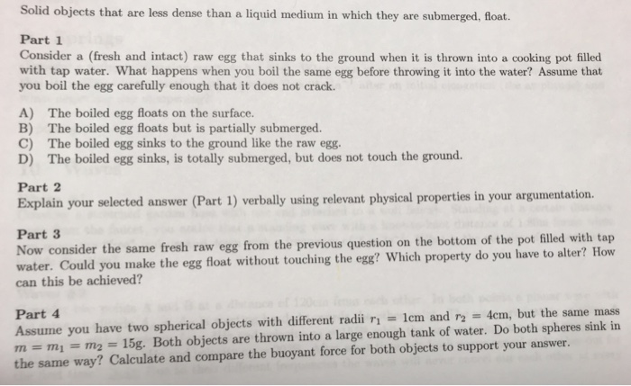 Solved Solid Objects That Are Less Dense Than A Liquid Me